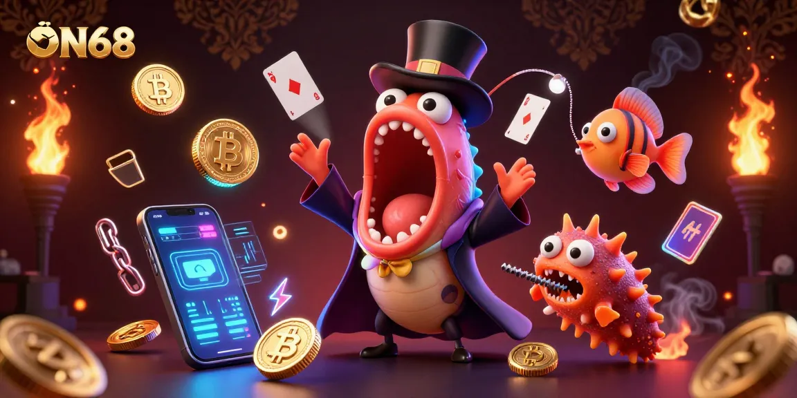 Experience magic at ON68 with a glowing scene of deep-sea characters showcasing enchanting casino elements.