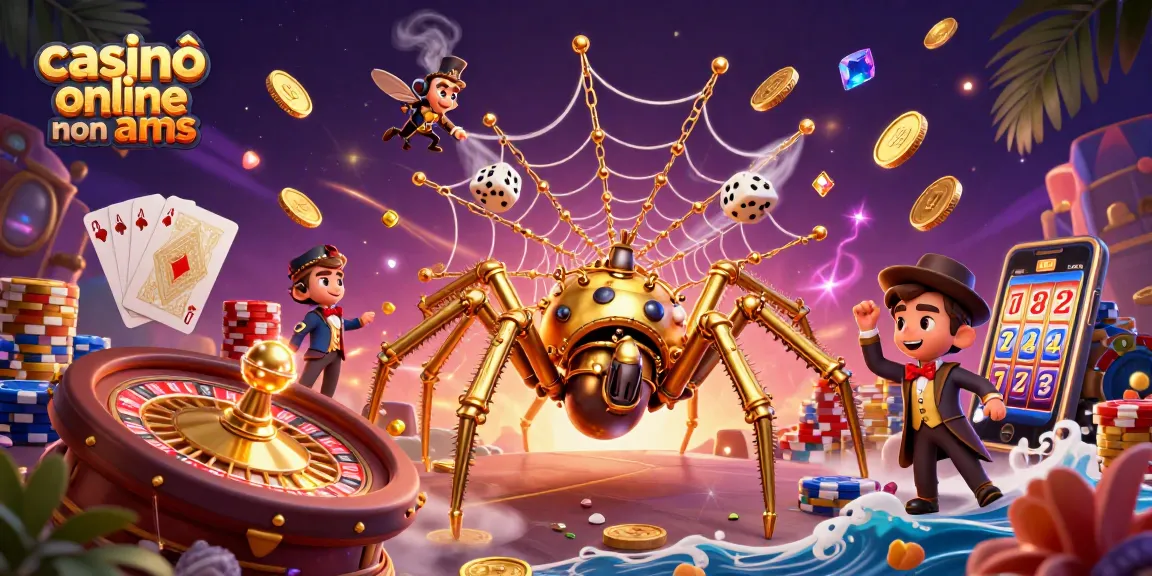 Gioca nei casinò online non AAMS con un'immagine vibrante e ricca di dettagli, tra spider d'oro e giochi da casinò.