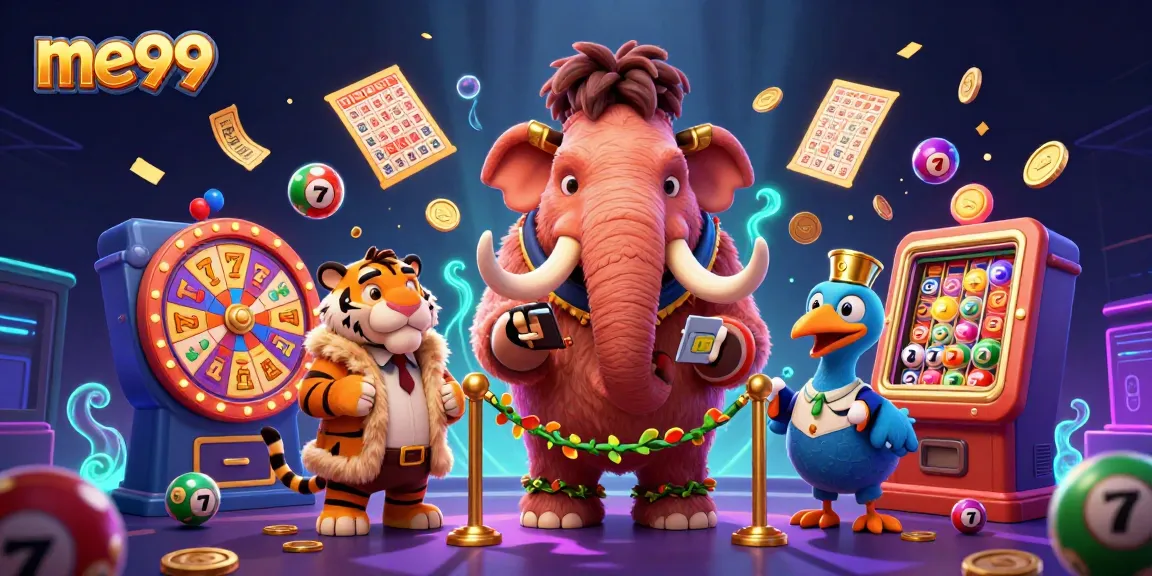 Engage with me99's vibrant slot reels and friendly characters in this lively casino scene.