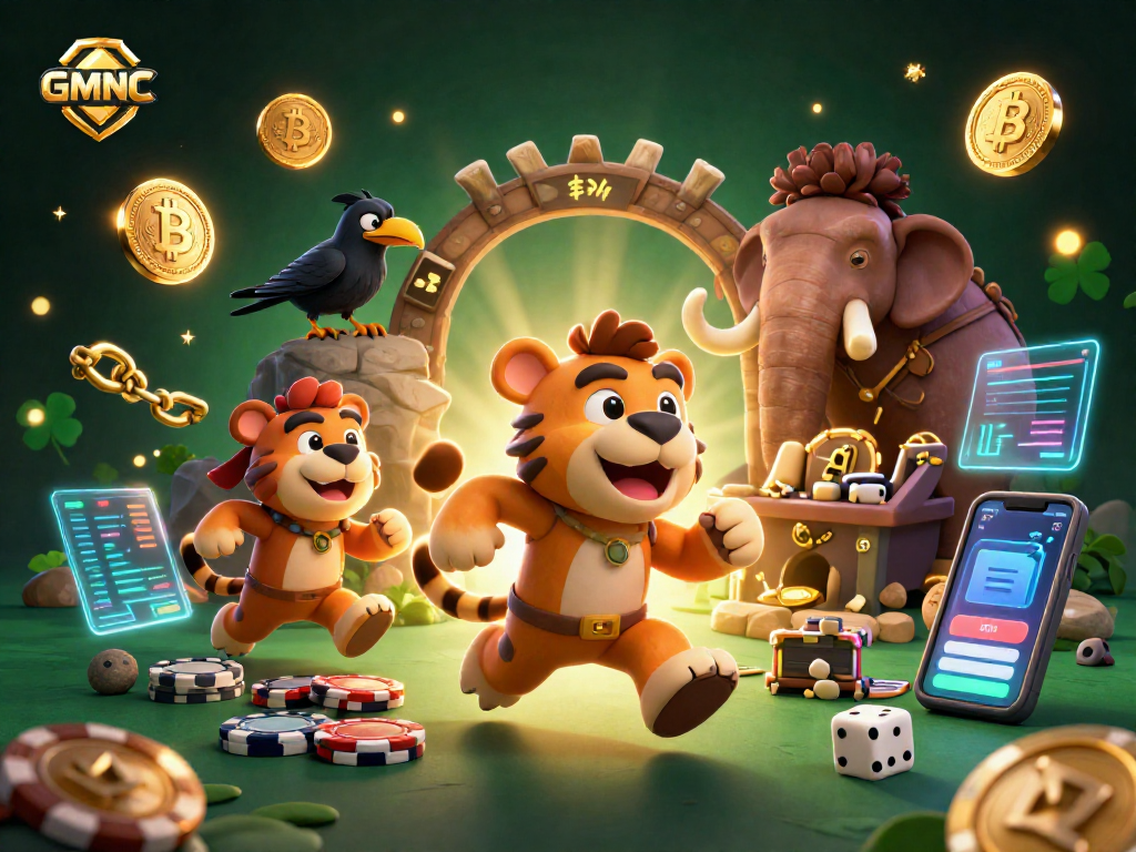 Experience GMNC's unique prehistoric casino with engaging characters and vibrant crypto elements.