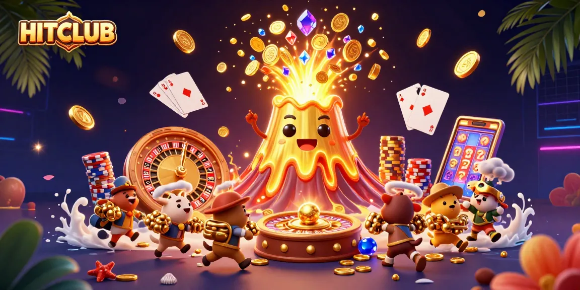 Experience HITCLUB's vibrant casino action with a golden volcano erupting treasures!