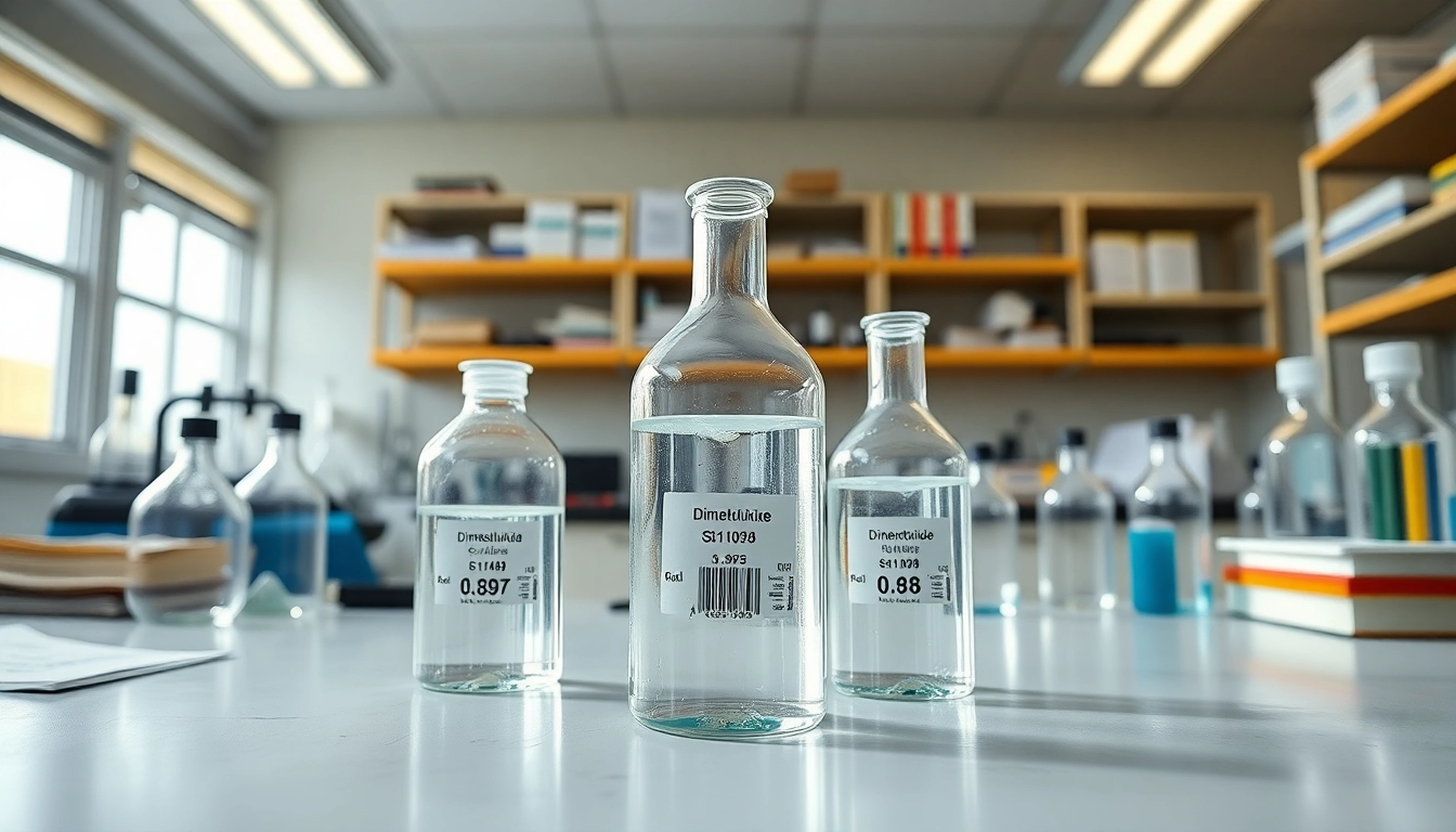 Explore dimethylsulfoxide in a professional laboratory setting with scientific equipment.