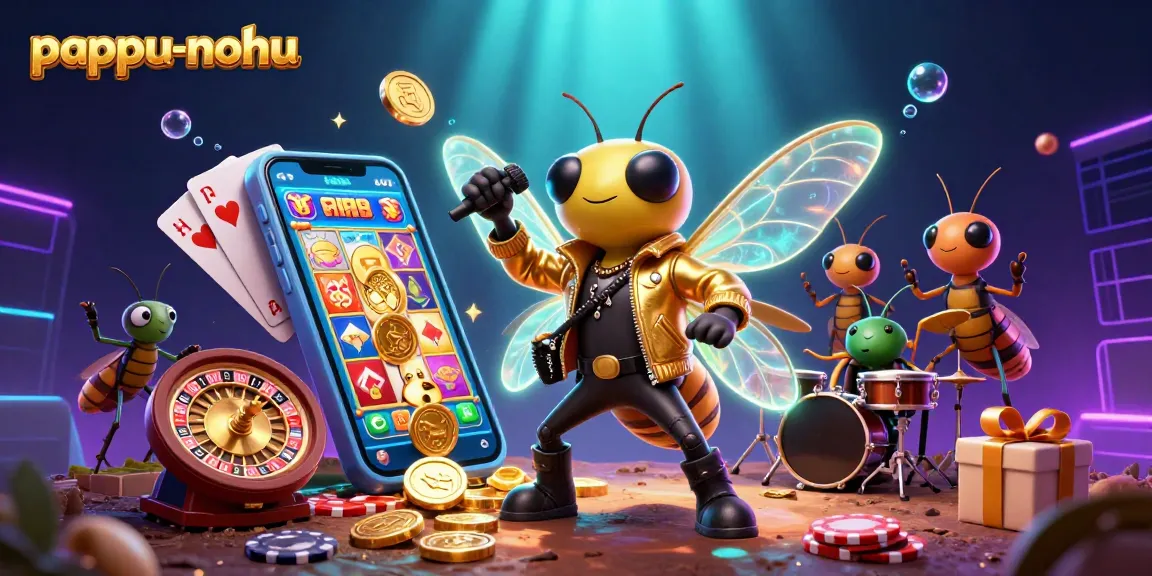 Pappu-nohu features thrilling gameplay with a rock star cicada and vibrant casino elements.