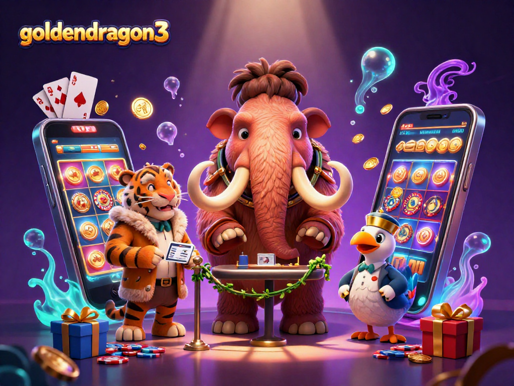 Engage with goldendragon3 as you explore the vibrant casino atmosphere with a unique trio of characters.