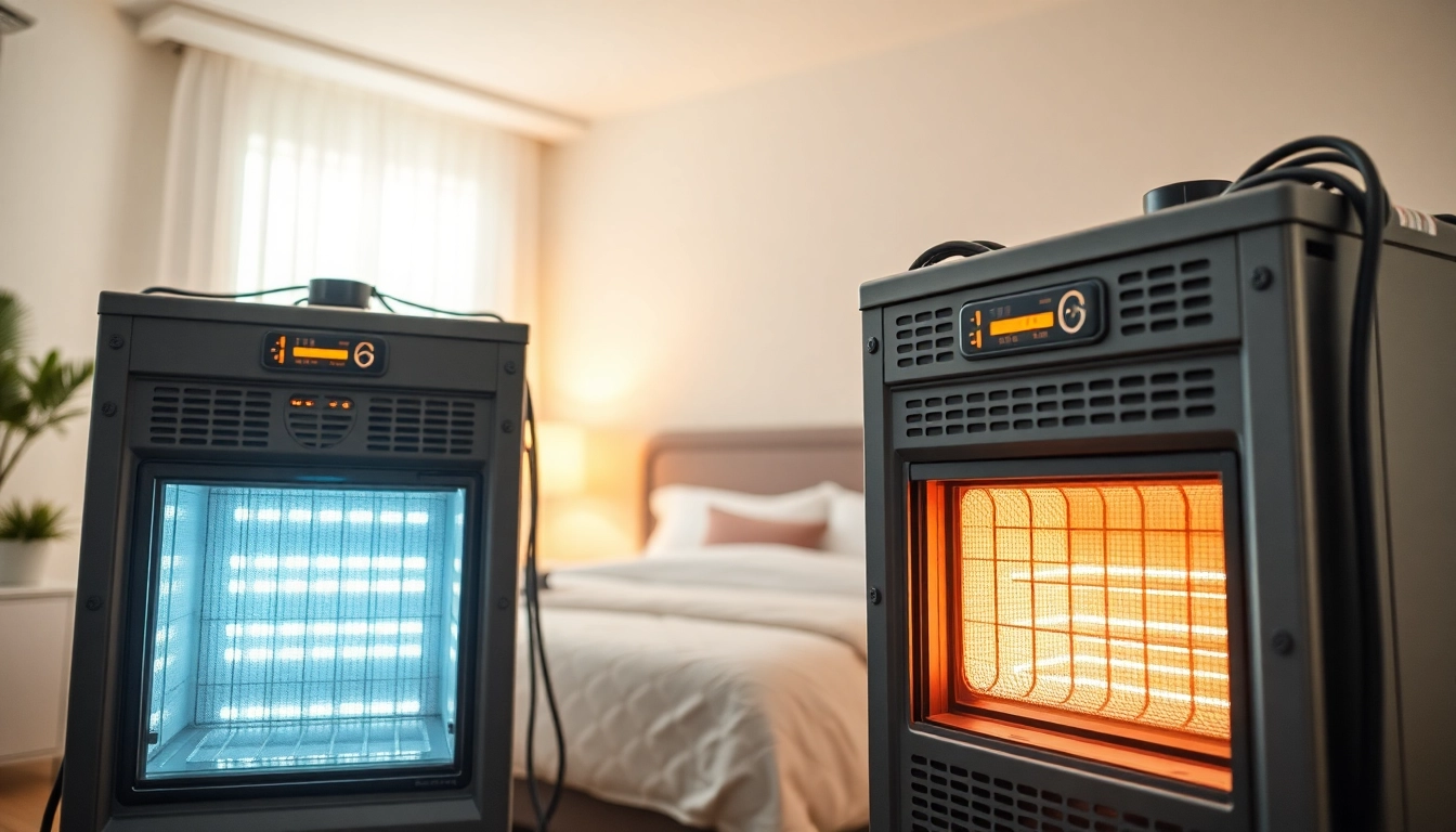 Effectively demonstrating bed bug heat treatment in a clean, modern bedroom with specialized equipment.