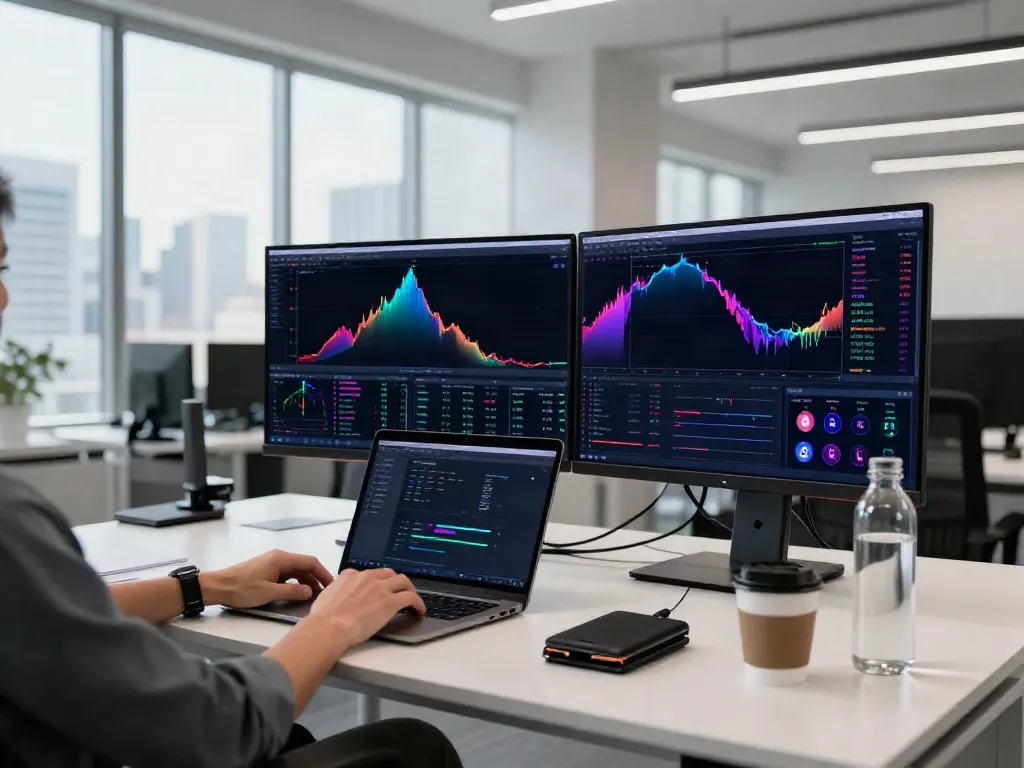 market data API for AI agents displayed on trading monitors in a modern crypto workspace