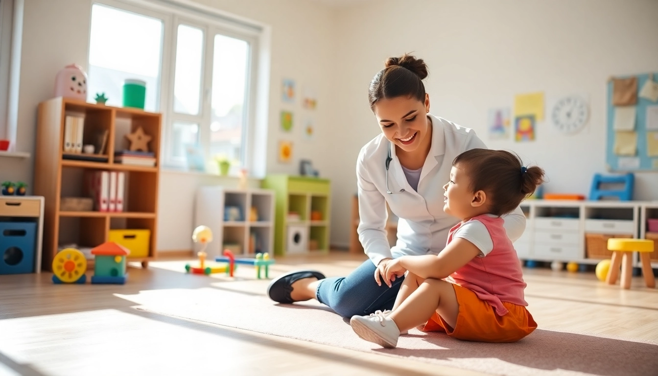 Child engaging in ABA therapy in Brighton with a therapist in a supportive classroom.