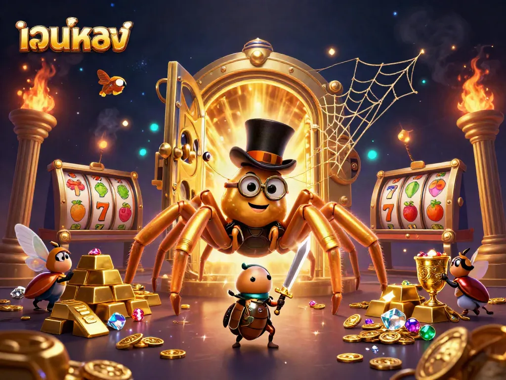 Engage in เว็บตรง gaming adventure with vibrant characters fighting for treasures amidst dazzling slot reels.