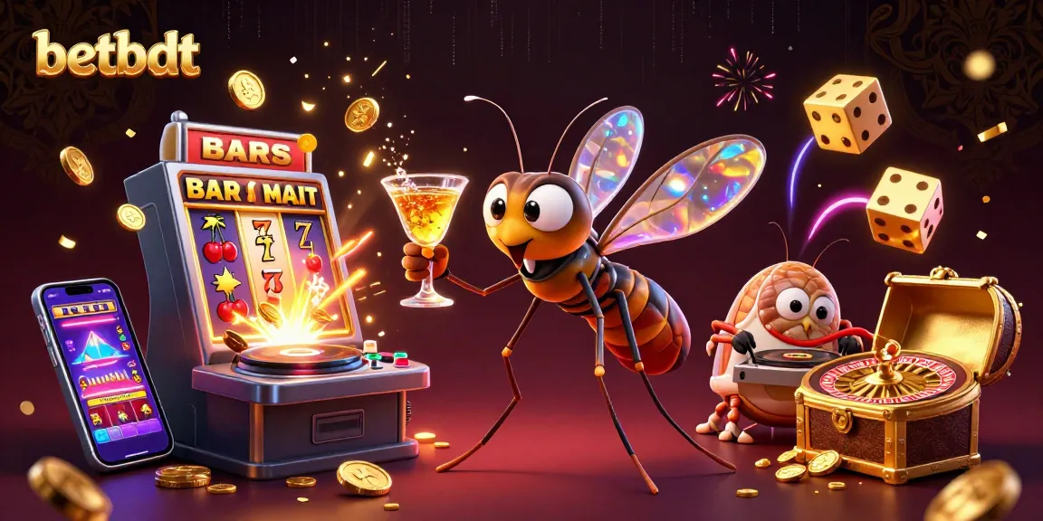 Betbdt's vibrant casino scene with a mosquito mascot and dynamic game elements exploding with energy.