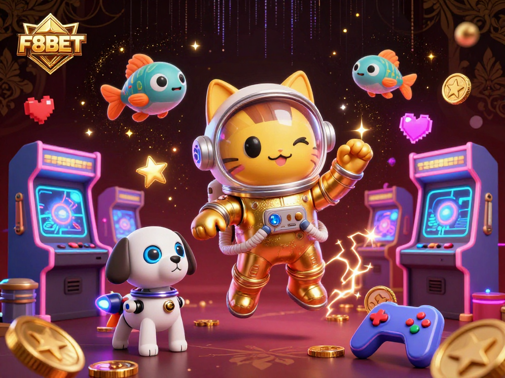 Experience thrilling gaming with F8BET in a cosmic casino scene full of action.
