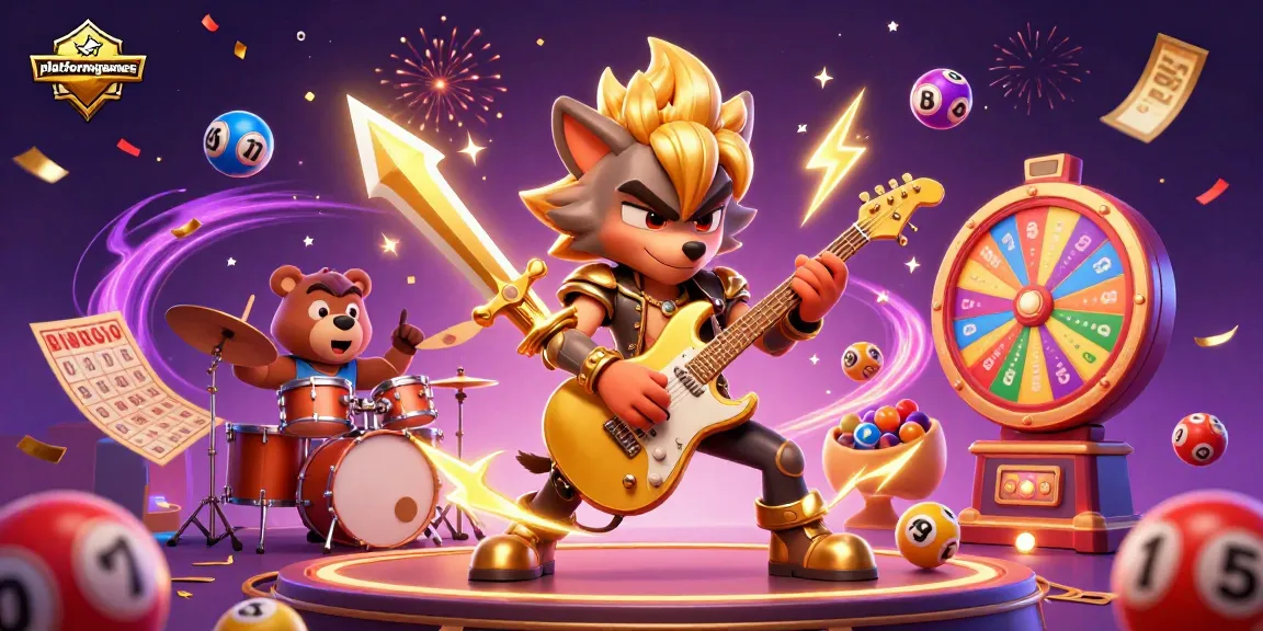 Engage in thrilling gameplay at platformgames with a vibrant casino scene filled with elements like lottery balls and bingo cards.