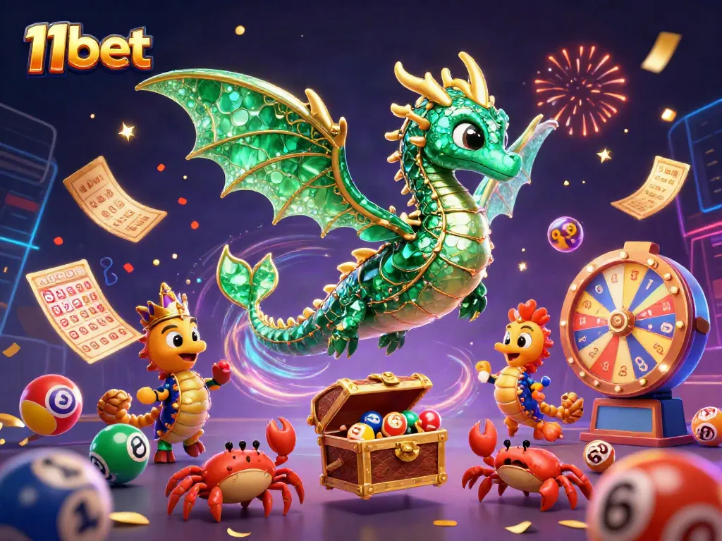 Engage with 11bet in a dynamic 3D casino scene featuring colorful elements and exciting action.