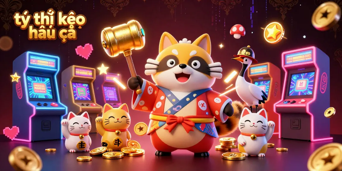 Explore the vibrant world of tỷ lệ kèo nhà cái with cheerful characters amidst dazzling casino elements.
