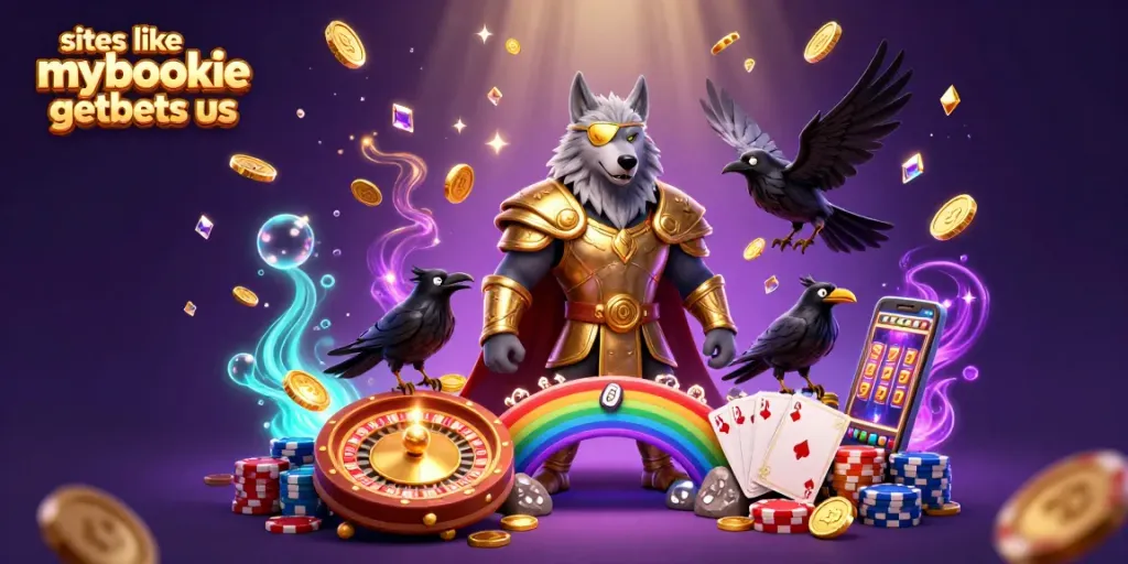 Engage with sites like mybookie getbets us in this dynamic 3D casino-themed illustration.