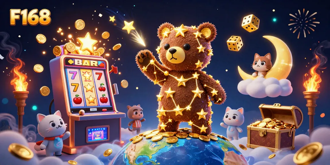 Experience the excitement of F168's casino with golden jackpot rewards in a vibrant 3D scene.