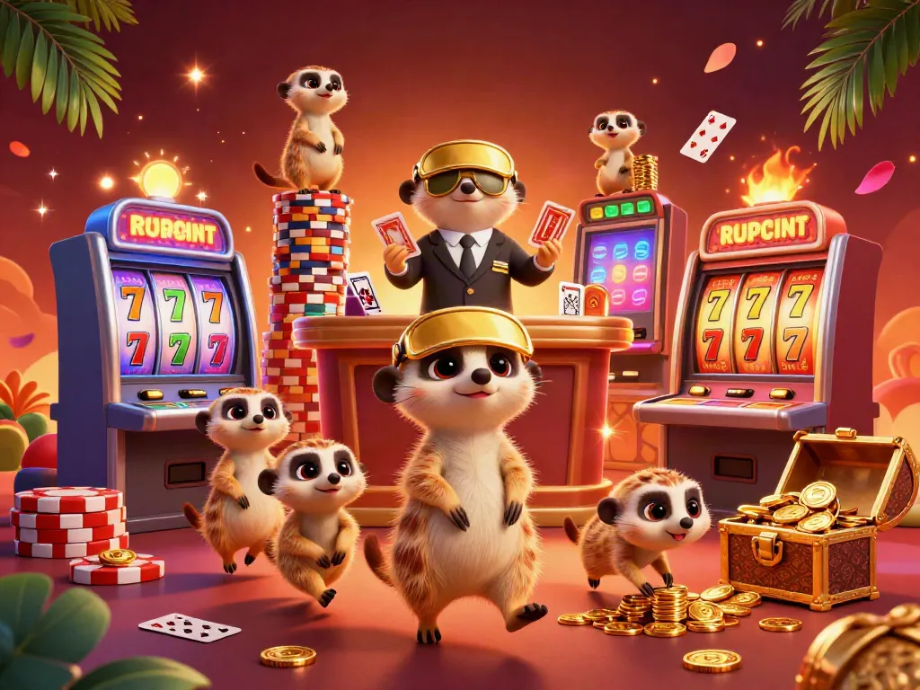 Experience thrilling situs parlay bola action with meerkats in a dynamic casino scene.