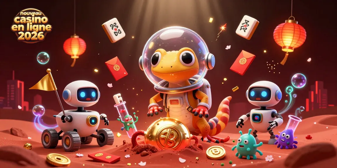 Nouveau casino en ligne 2026 : Martien découvrant un casino doré sur Mars avec des éléments de jeu autour.