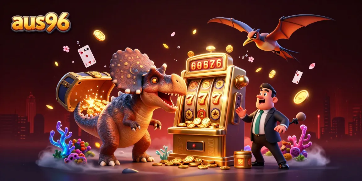 Experience the excitement at aus96 as a pachycephalosaurus wins a jackpot at a golden slot machine!