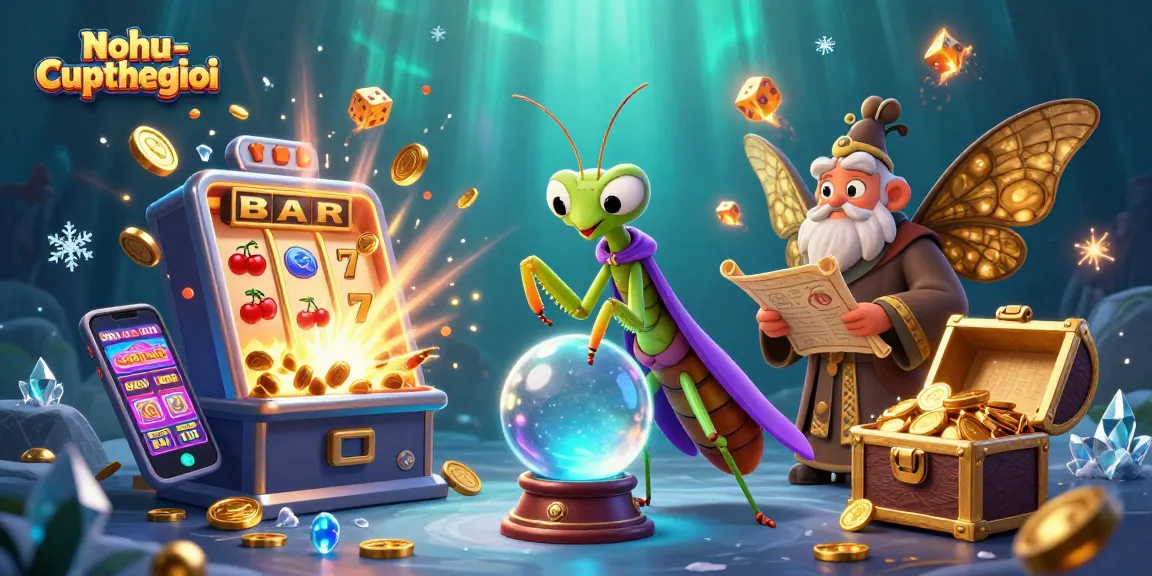 Nohu-cupthegioi reveals winning strategies with a vibrant 3D casino depiction of fortune tellers and luck.