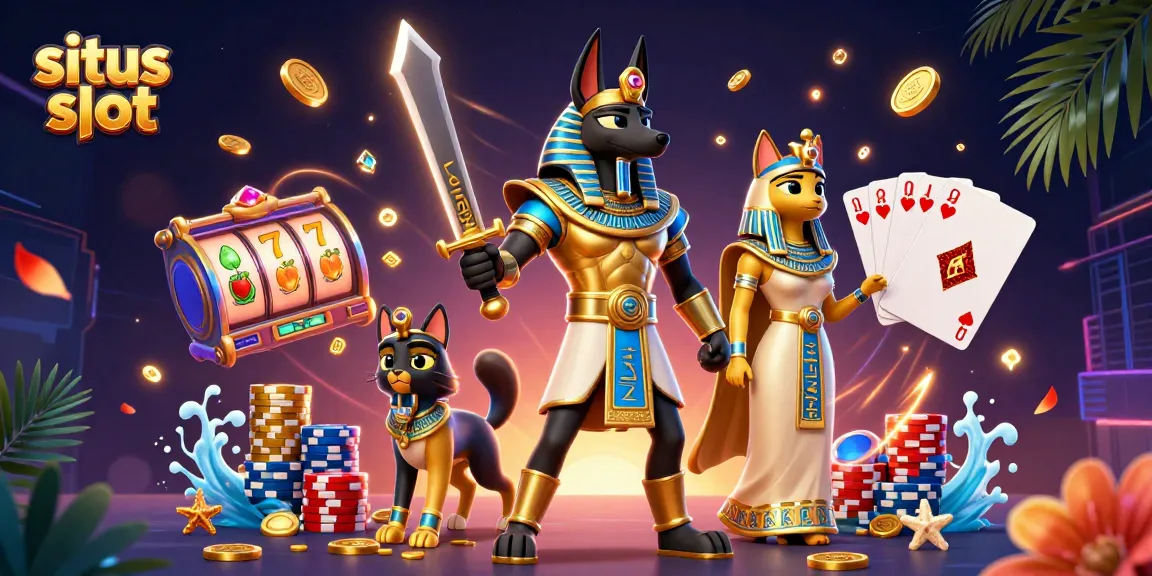 Mainkan situs slot sambil menikmati ilustrasi menakjubkan dari dewa Anubis dan kucing Bastet.