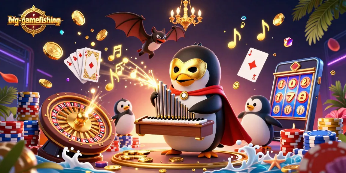Experience big-gamefishing fun as a penguin plays organ, coins fly, and a bat acrobat performs!