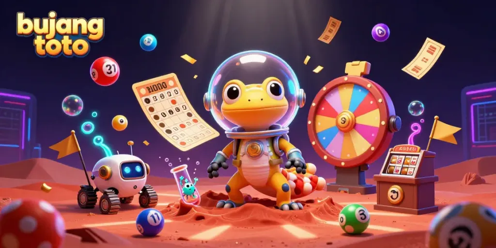 Experience bujang toto excitement with a Martian gecko exploring a golden casino on Mars
