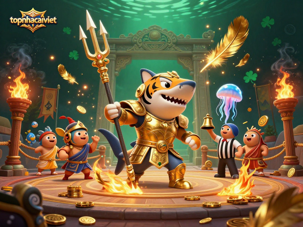 Engage in thrilling bets at topnhacaiviet with a vibrant underwater casino scene featuring dynamic game elements.