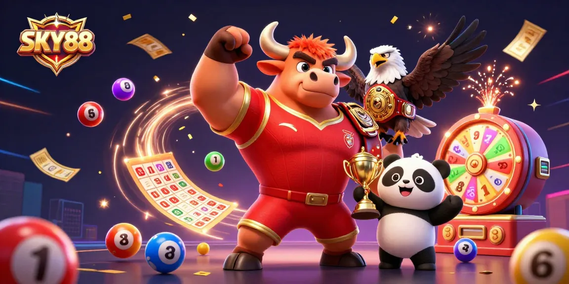 Engage with the exciting atmosphere at SKY88 featuring mascots celebrating winning moments.