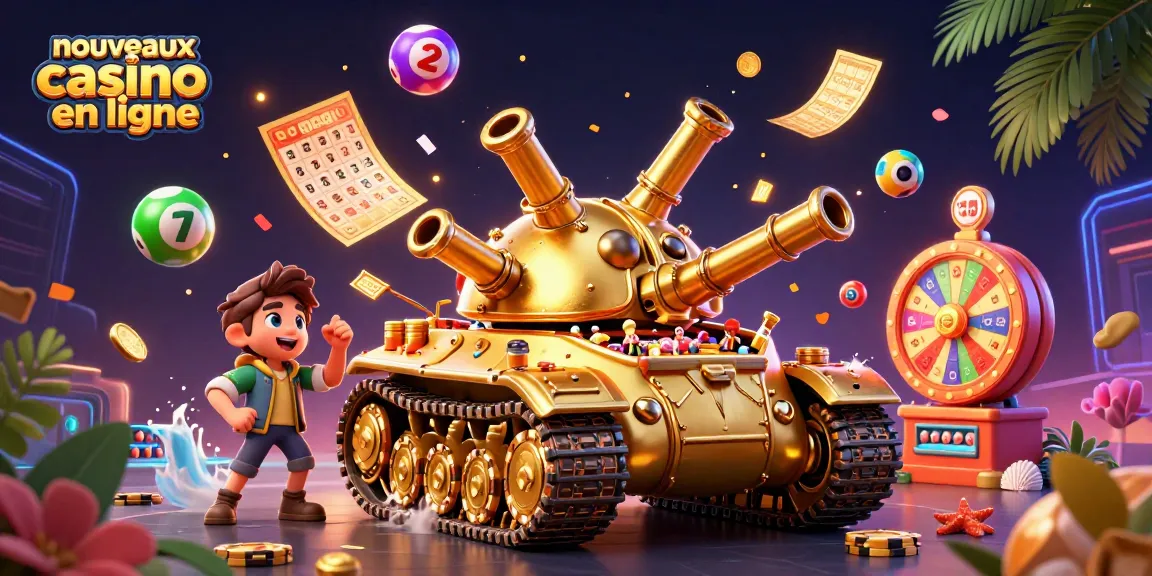 Plongez dans l'univers des nouveaux casinos en ligne avec cette illustration colorée et dynamique, où la chance fait pleuvoir des gains.