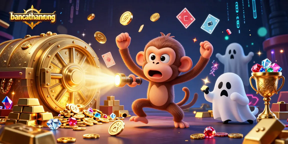 bancathanrong's exciting gaming scene of a mischievous monkey juggling golden items in a haunted casino