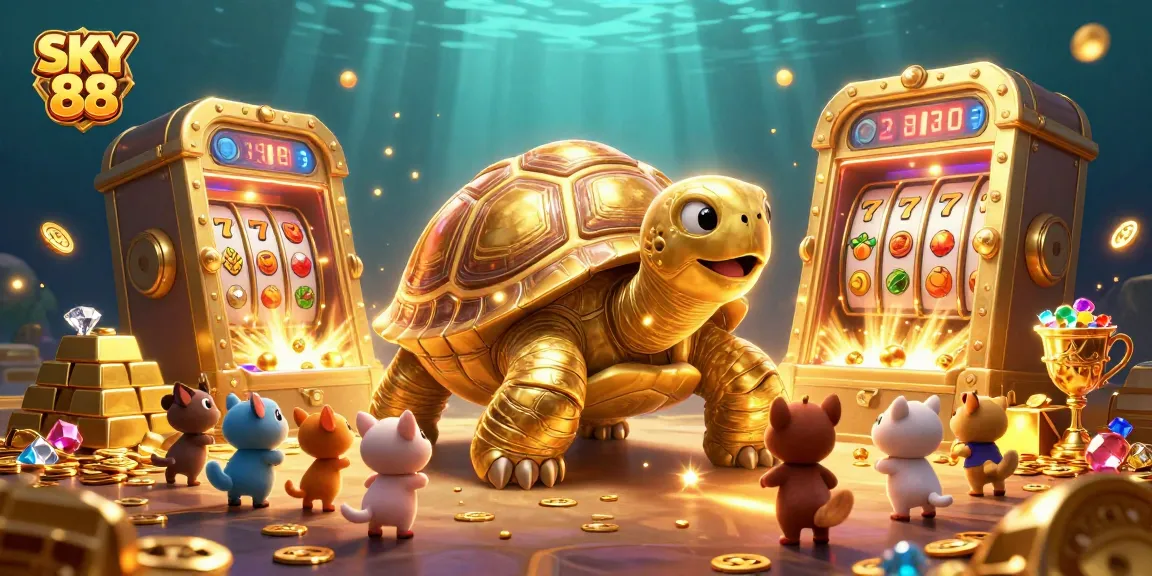 Experience exhilarating gameplay with SKY 88's colossal golden tortoise pinball machine bursting with treasures!