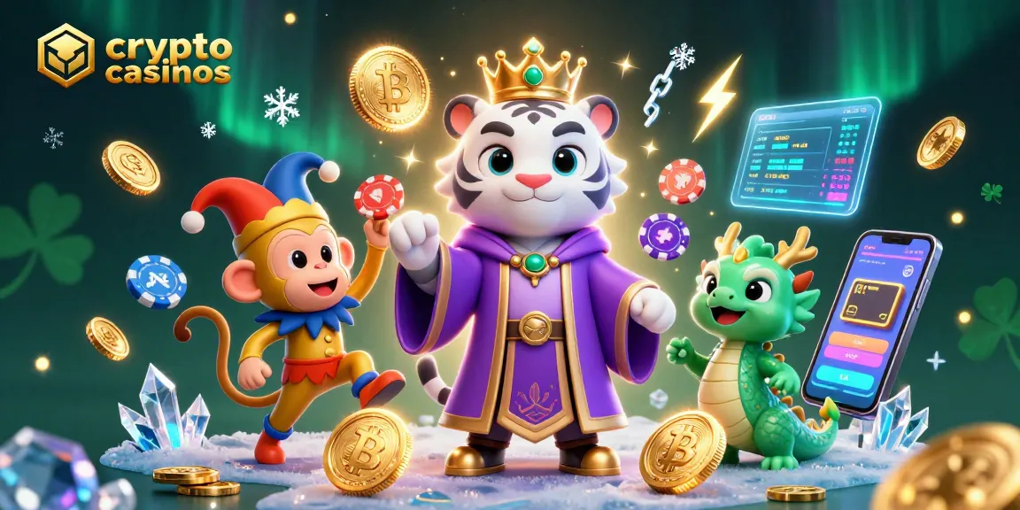 Jouez avec les meilleurs crypto casinos, entouré de pièces Bitcoin et Ethereum dans un univers enchanteur.